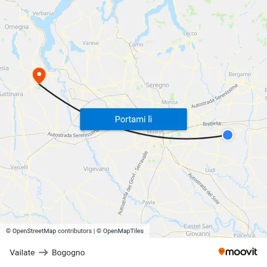 Vailate to Bogogno map