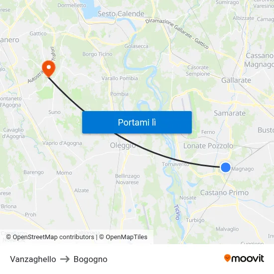 Vanzaghello to Bogogno map