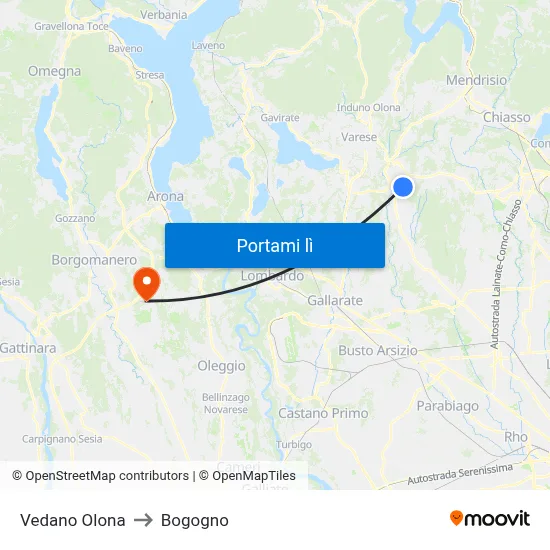 Vedano Olona to Bogogno map