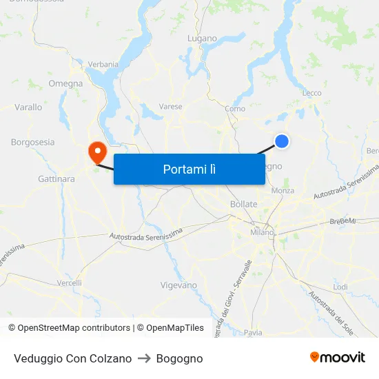 Veduggio Con Colzano to Bogogno map
