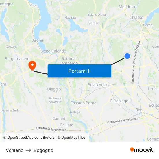 Veniano to Bogogno map