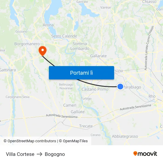 Villa Cortese to Bogogno map