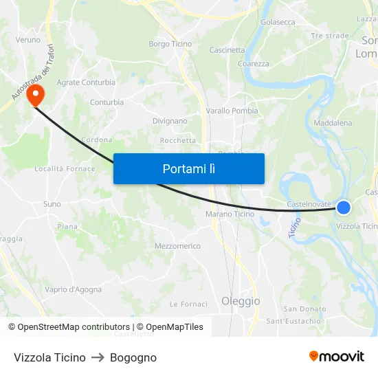Vizzola Ticino to Bogogno map