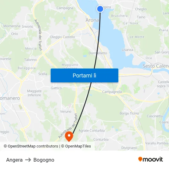 Angera to Bogogno map