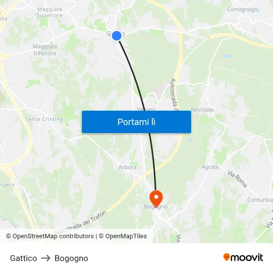 Gattico to Bogogno map