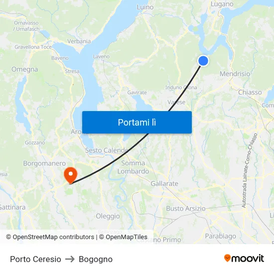 Porto Ceresio to Bogogno map