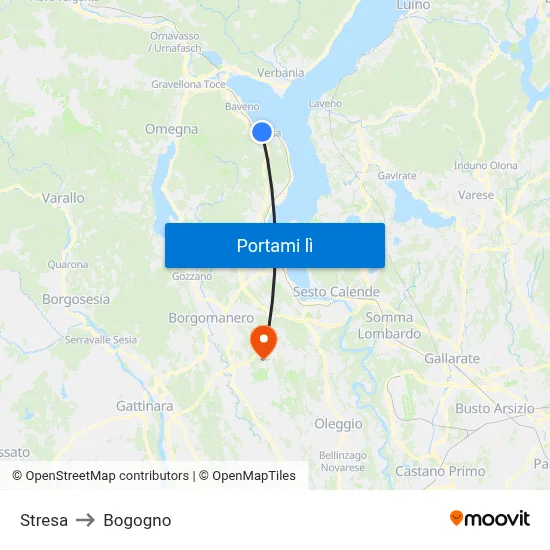 Stresa to Bogogno map