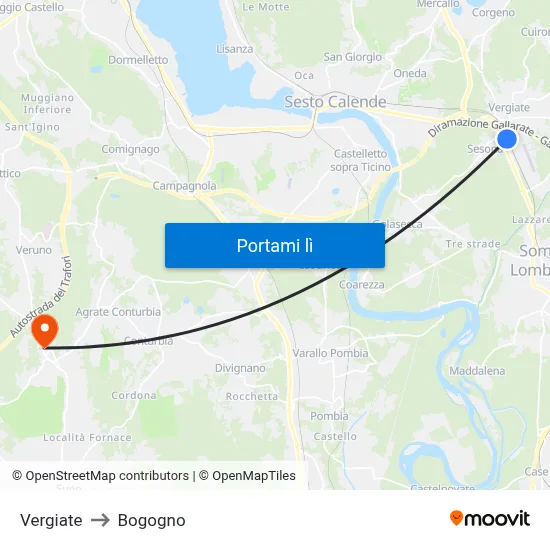 Vergiate to Bogogno map