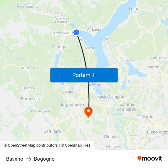 Baveno to Bogogno map