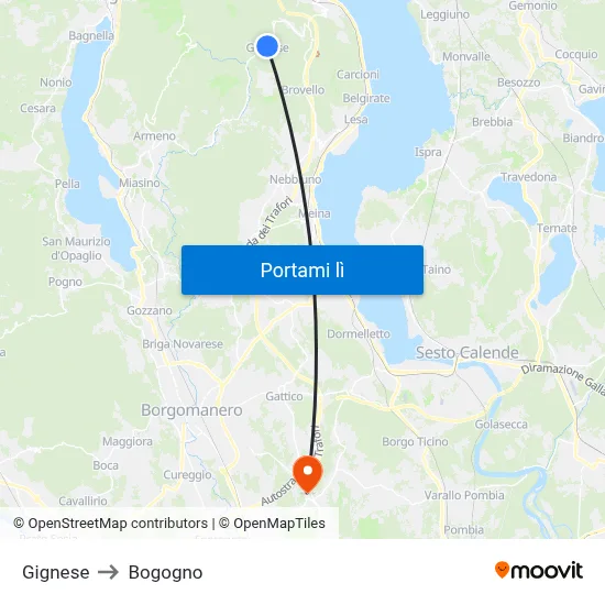 Gignese to Bogogno map
