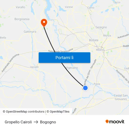Gropello Cairoli to Bogogno map