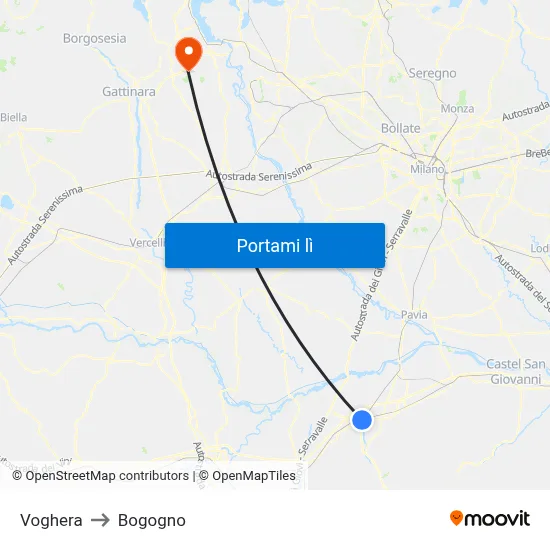 Voghera to Bogogno map