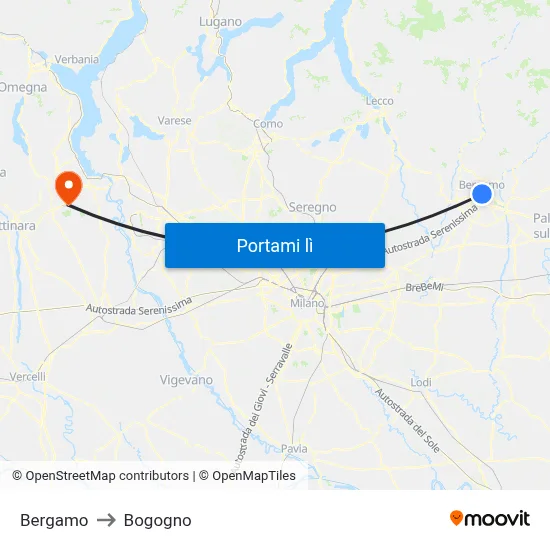 Bergamo to Bogogno map