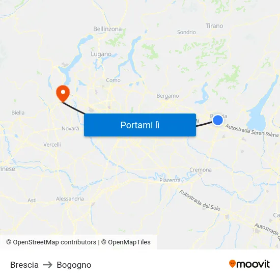 Brescia to Bogogno map