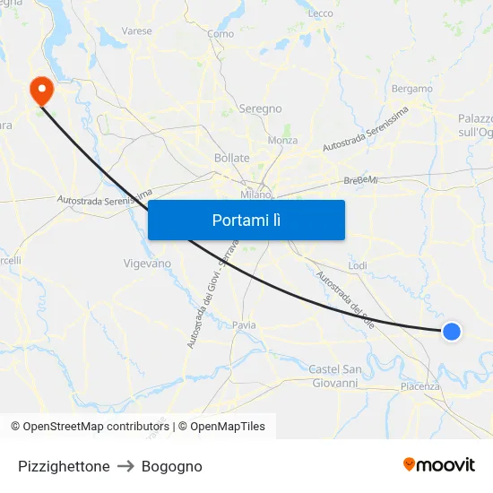 Pizzighettone to Bogogno map