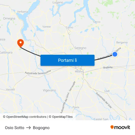 Osio Sotto to Bogogno map
