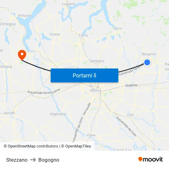 Stezzano to Bogogno map