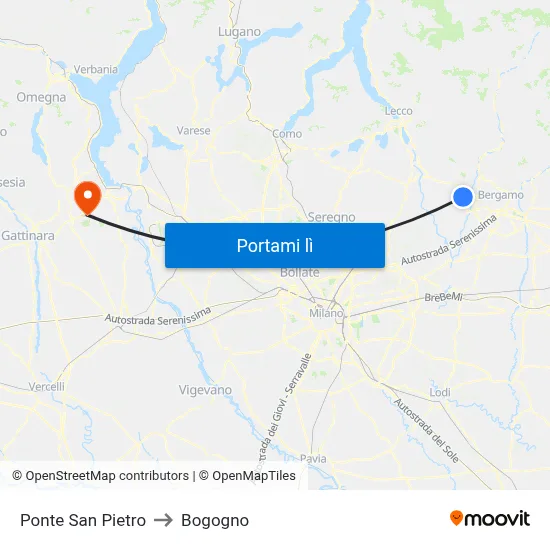 Ponte San Pietro to Bogogno map