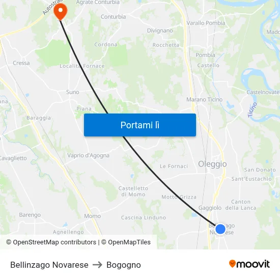 Bellinzago Novarese to Bogogno map