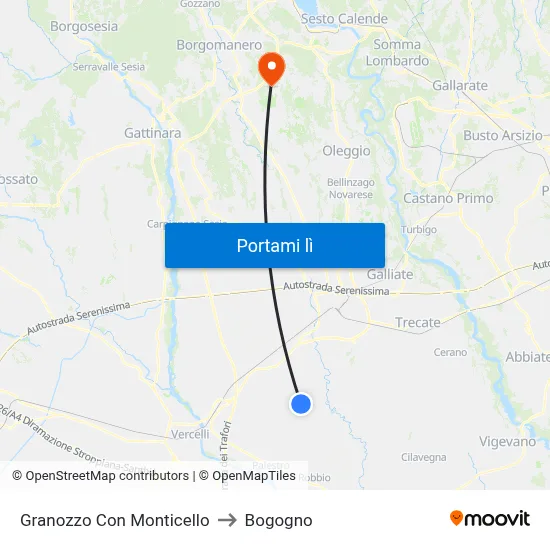 Granozzo Con Monticello to Bogogno map