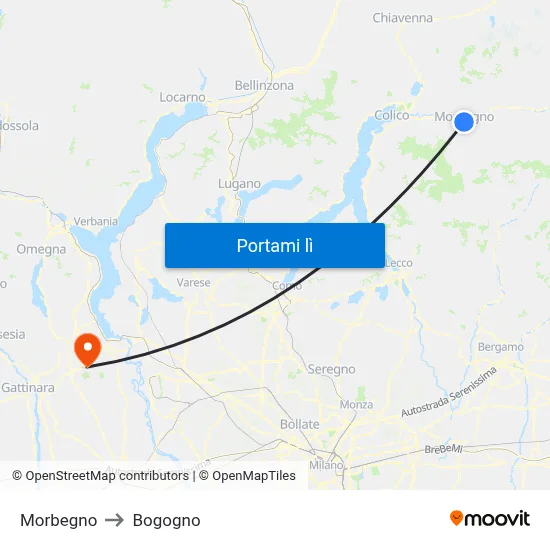 Morbegno to Bogogno map