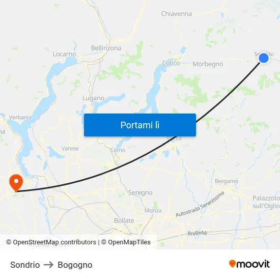 Sondrio to Bogogno map