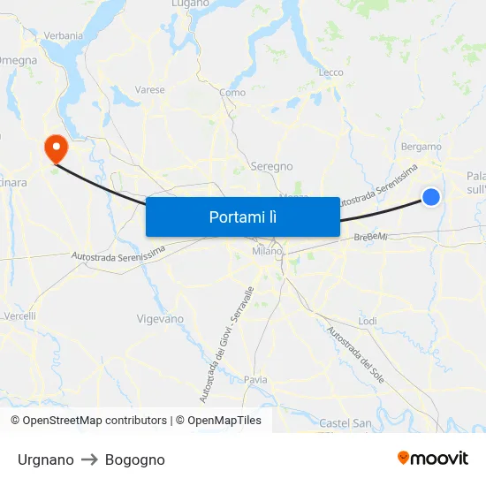 Urgnano to Bogogno map