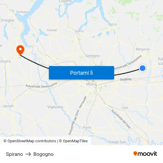 Spirano to Bogogno map