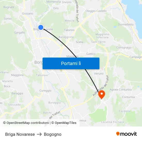 Briga Novarese to Bogogno map