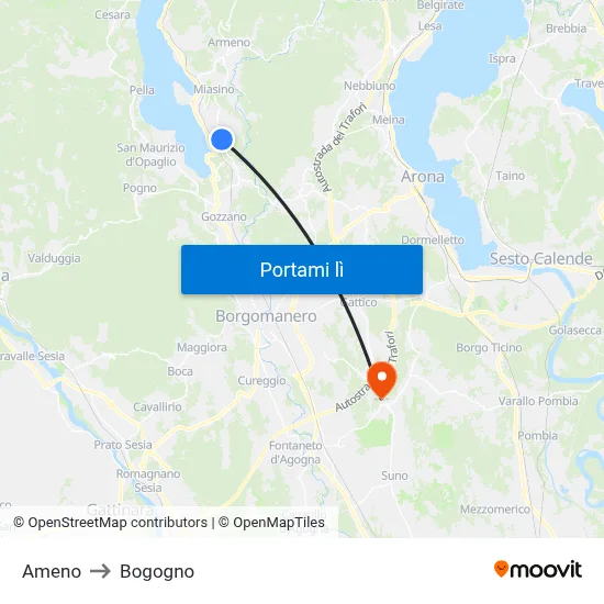 Ameno to Bogogno map