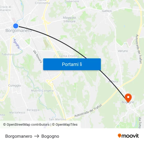 Borgomanero to Bogogno map