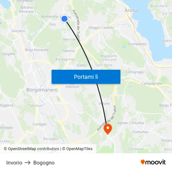 Invorio to Bogogno map
