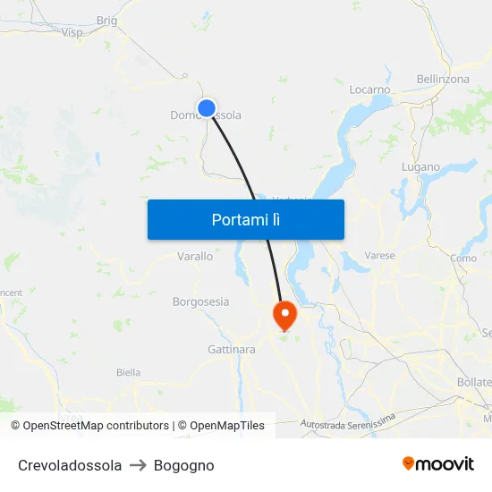 Crevoladossola to Bogogno map