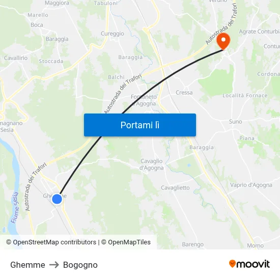 Ghemme to Bogogno map