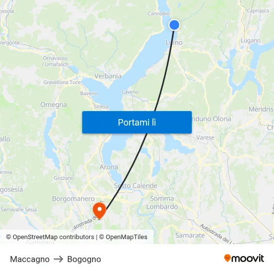 Maccagno to Bogogno map