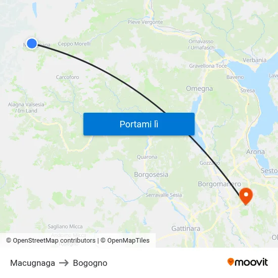 Macugnaga to Bogogno map