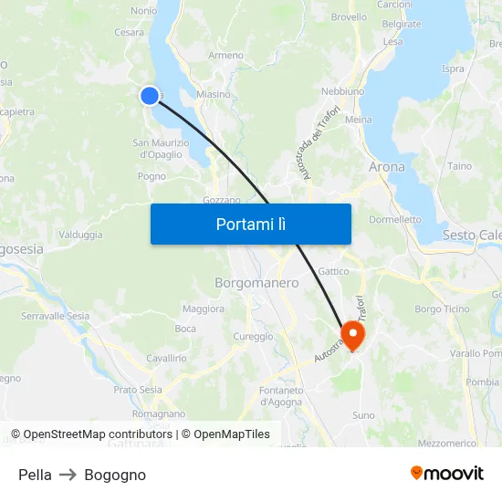 Pella to Bogogno map