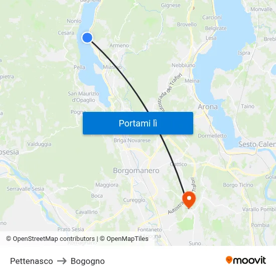 Pettenasco to Bogogno map