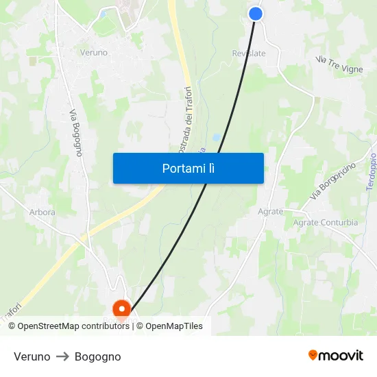 Veruno to Bogogno map
