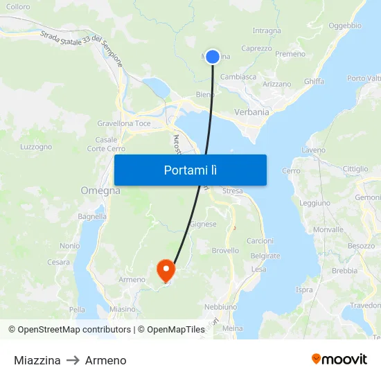 Miazzina to Armeno map