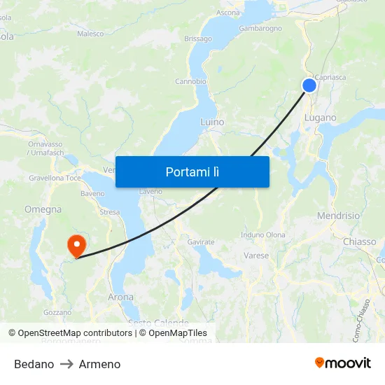 Bedano to Armeno map