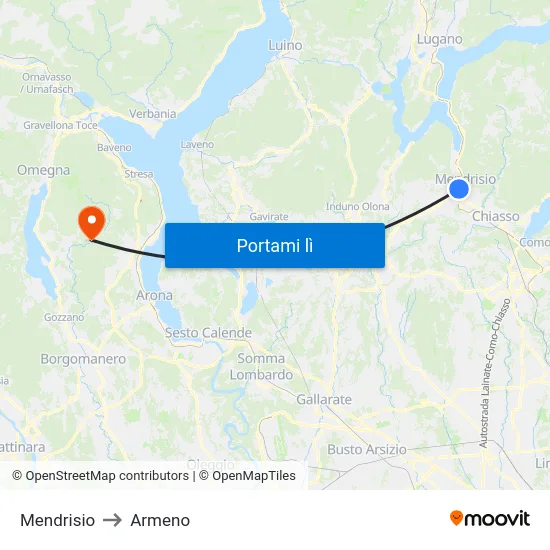 Mendrisio to Armeno map