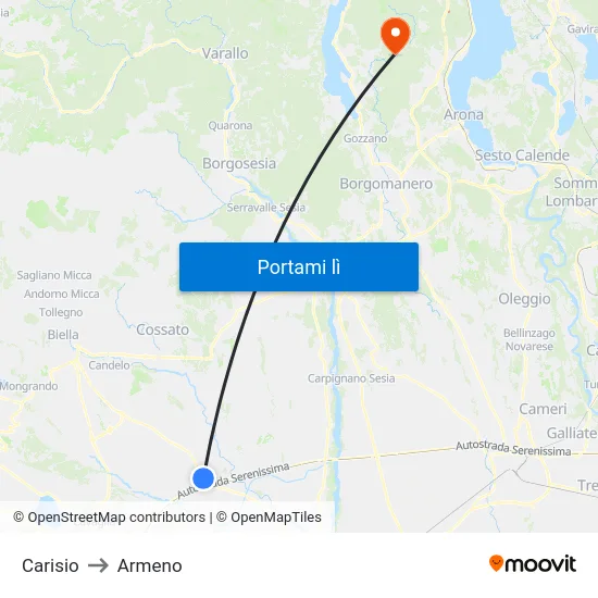 Carisio to Armeno map