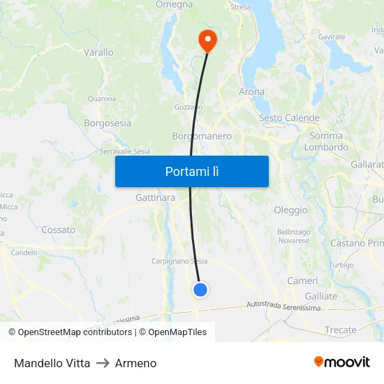 Mandello Vitta to Armeno map
