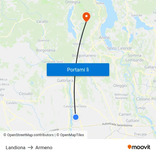 Landiona to Armeno map