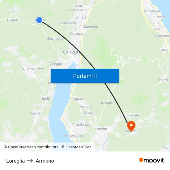 Loreglia to Armeno map