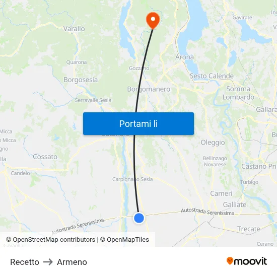 Recetto to Armeno map