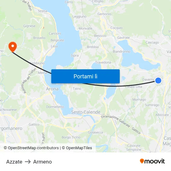 Azzate to Armeno map