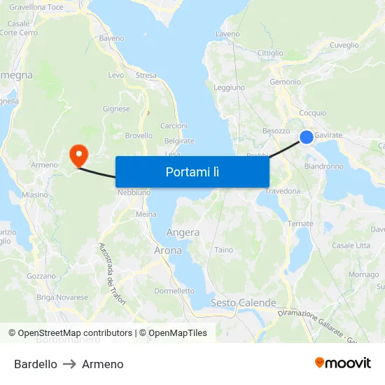 Bardello to Armeno map