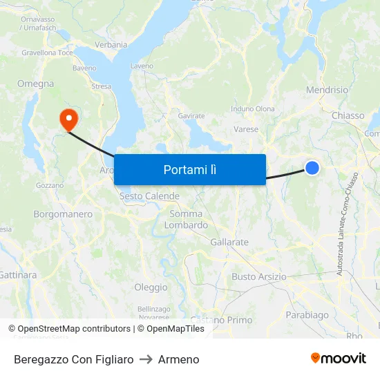 Beregazzo Con Figliaro to Armeno map